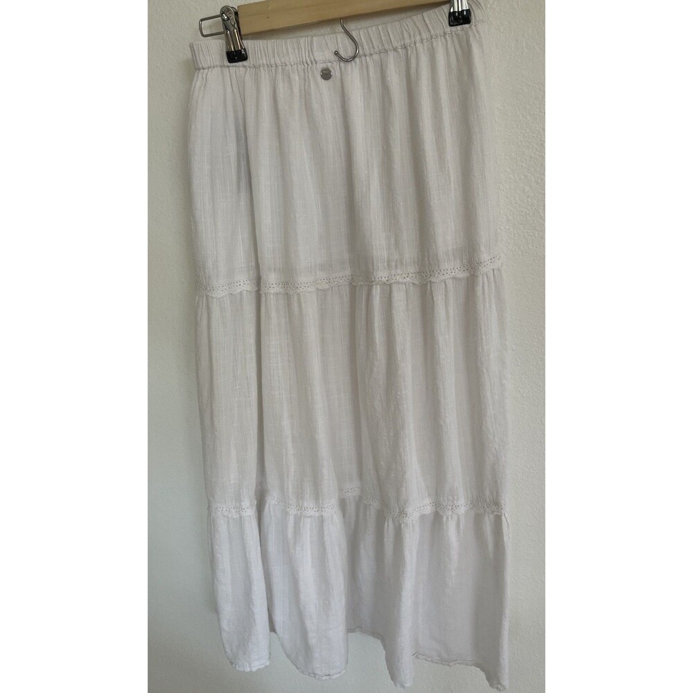 Roxy Lace Trim Tiered Maxi Skirt Womens Sz XS/4 (AUS XS/6) White Elastic Waist B